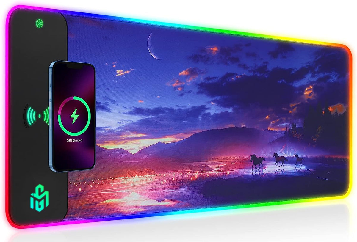 GIM Wireless Charging RGB Gaming Mouse Pad 15W, LED Mouse Mat 800x300x4MM, 10 Light Modes Extra