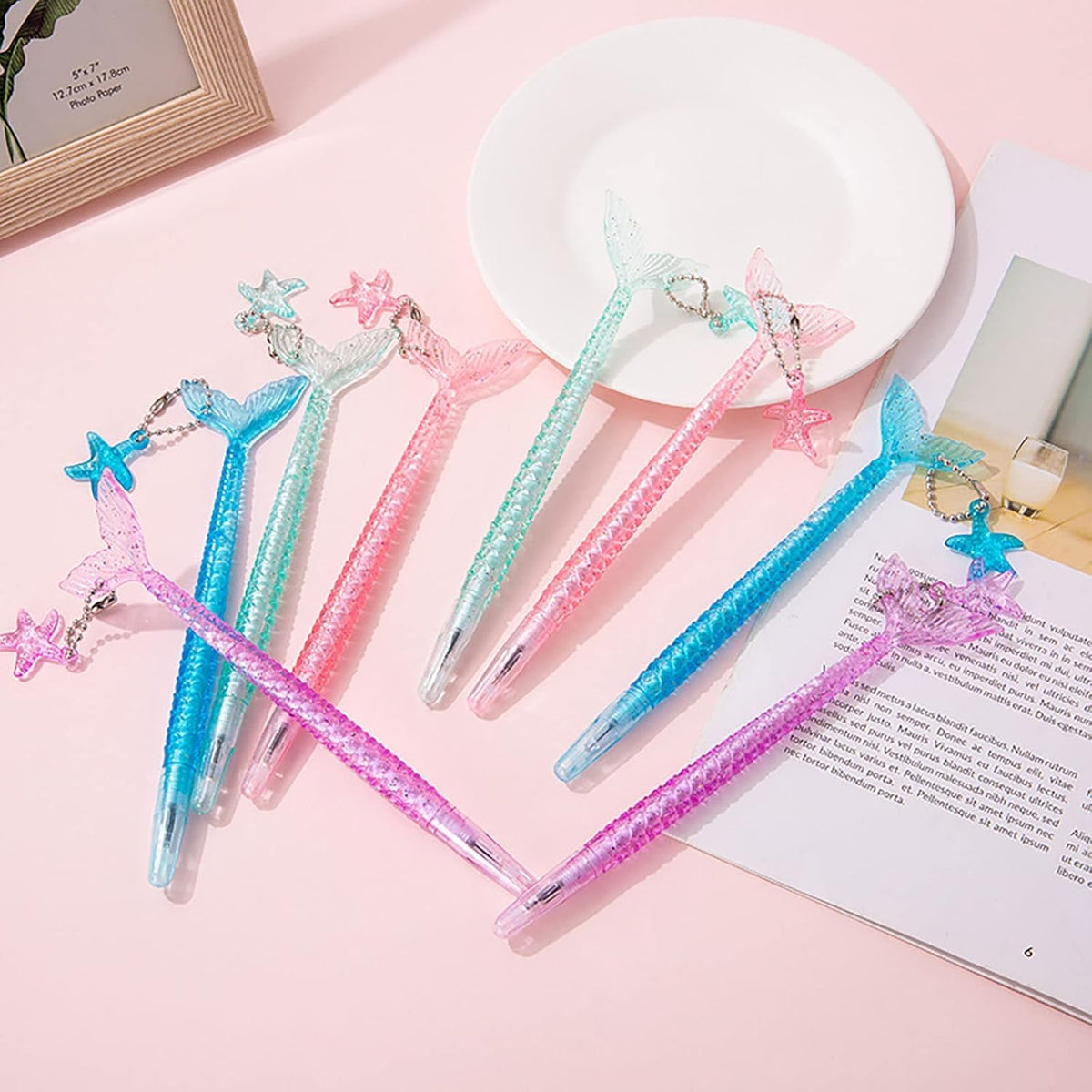 YYaaloa 48pcs Cute Mermaid Novelty Gel Ink Writing Pens 0.5 mm Black Ink Fun Kawaii Pens Bulk for