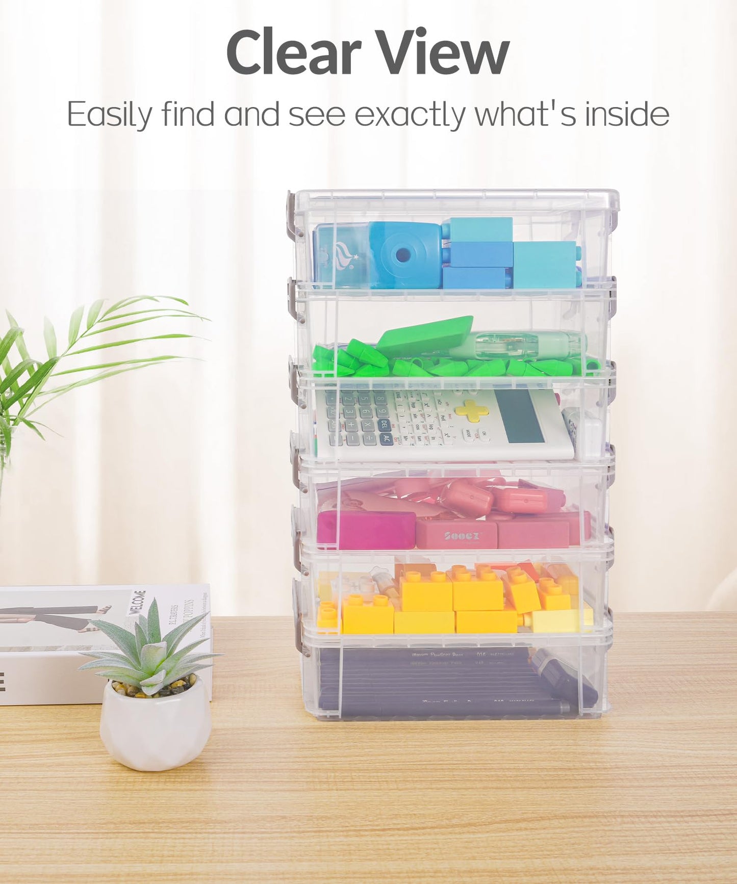 Sooez 6 Pack Small Plastic Containers with Lids, 6.4" x 4.4" x 2.7"