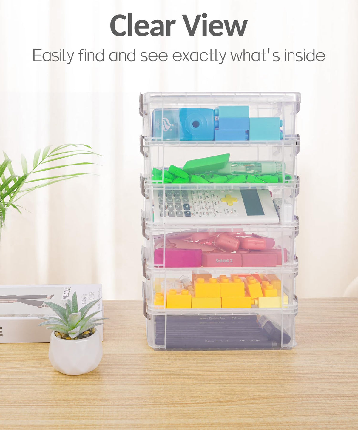 Sooez 6 Pack Small Plastic Containers with Lids, 6.4" x 4.4" x 2.7"