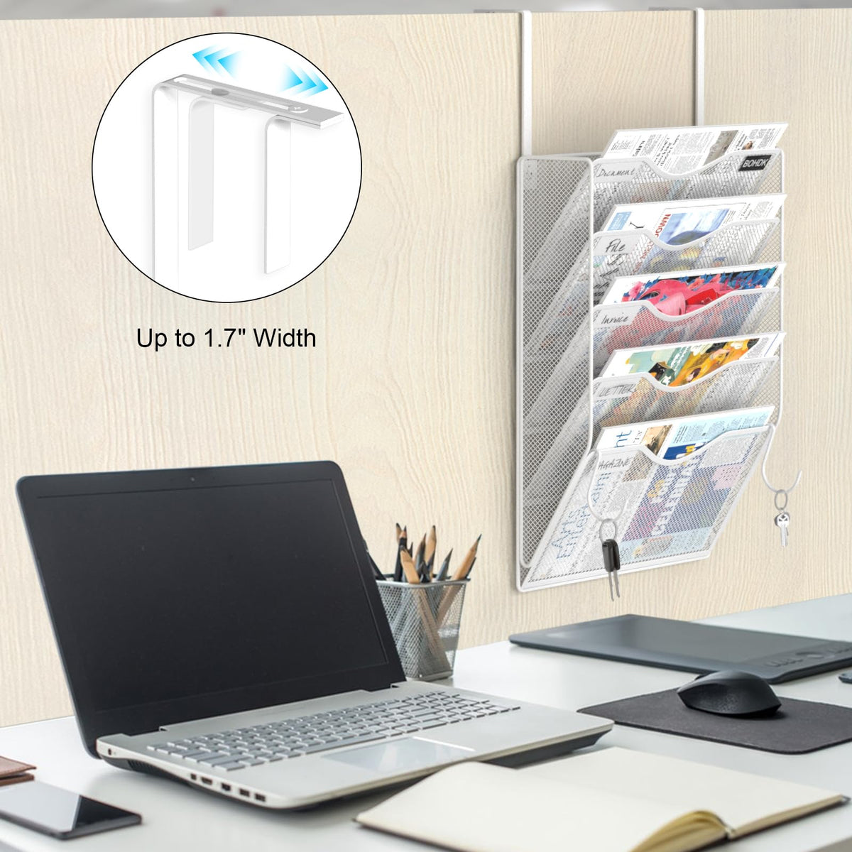 BOHDK Wall File Organizer, 5 Tire Hanging File Folder Organizer, Vertical Mesh Metal Door/Wall