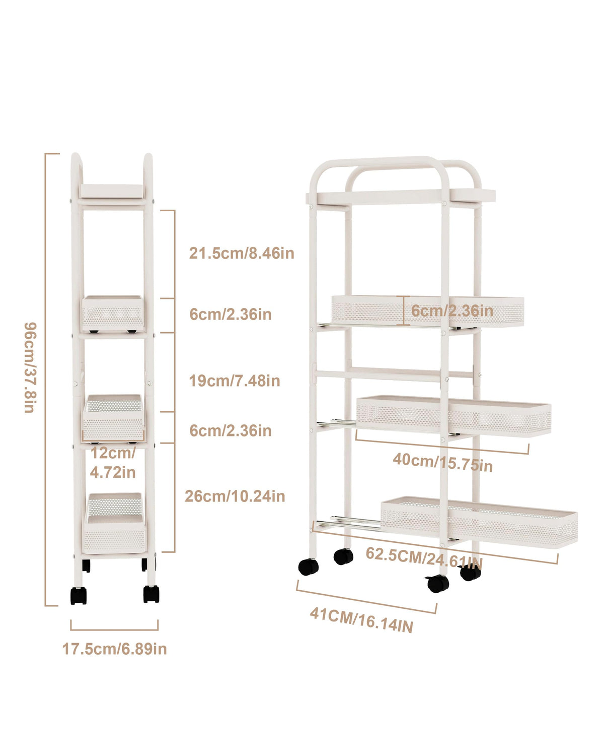 UMDONX 4-Tier Narrow Mobile Storage Cart with Pull-Out Baskets