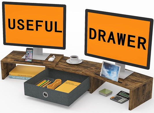 WESTREE Dual Monitor Stand Riser with Drawer, Monitor Stand Riser for 2 Monitors, Adjustable Length