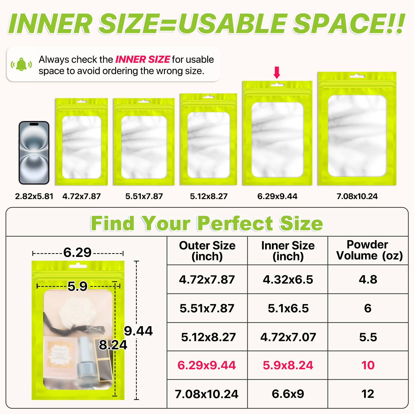 ANZNKU 100Pcs Green Mylar Bags, Resealable Smell Proof Zip Goodie Baggies