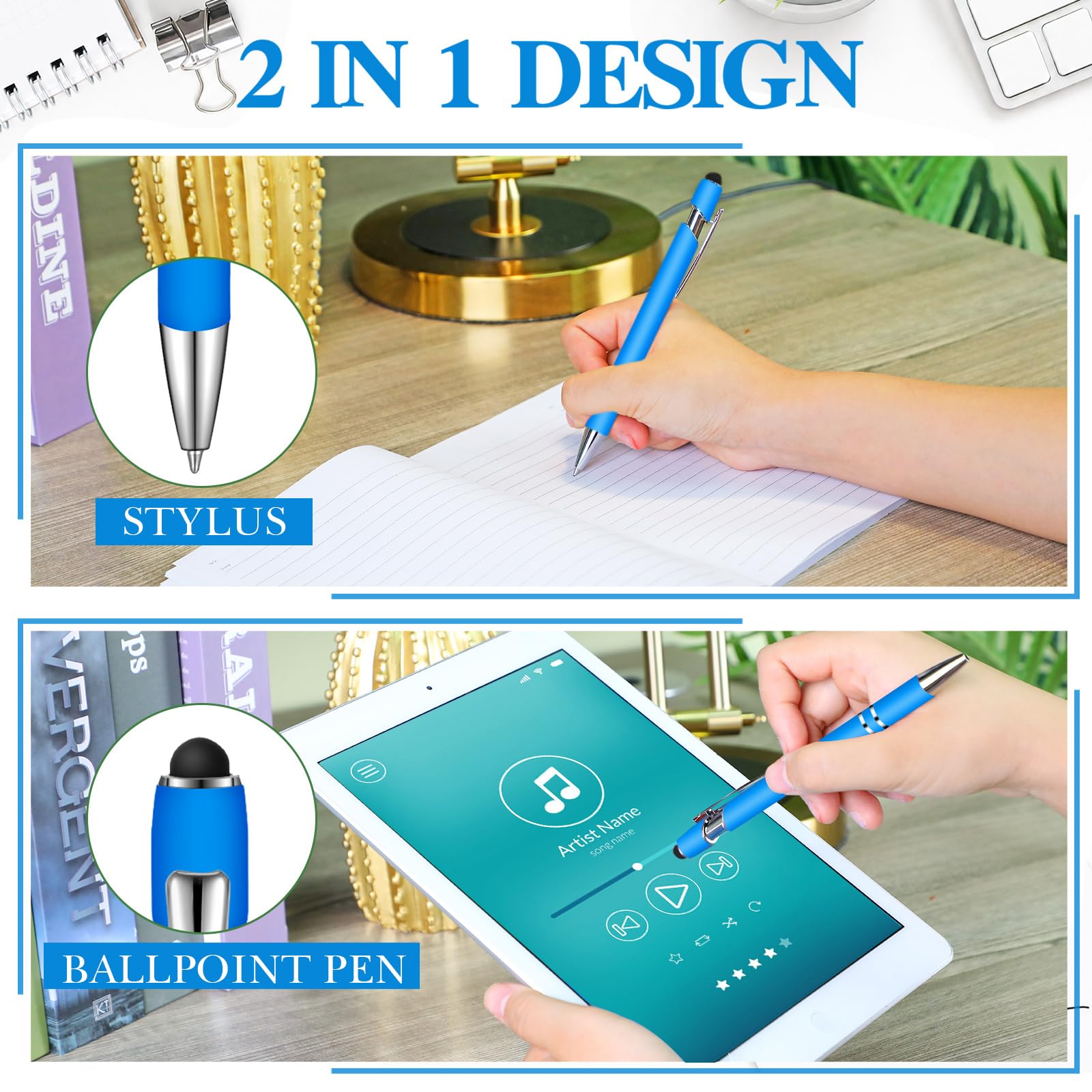 Zonon 38 Pcs Stylus Ballpoint Pens, Metal Rubberized Grip, Blue