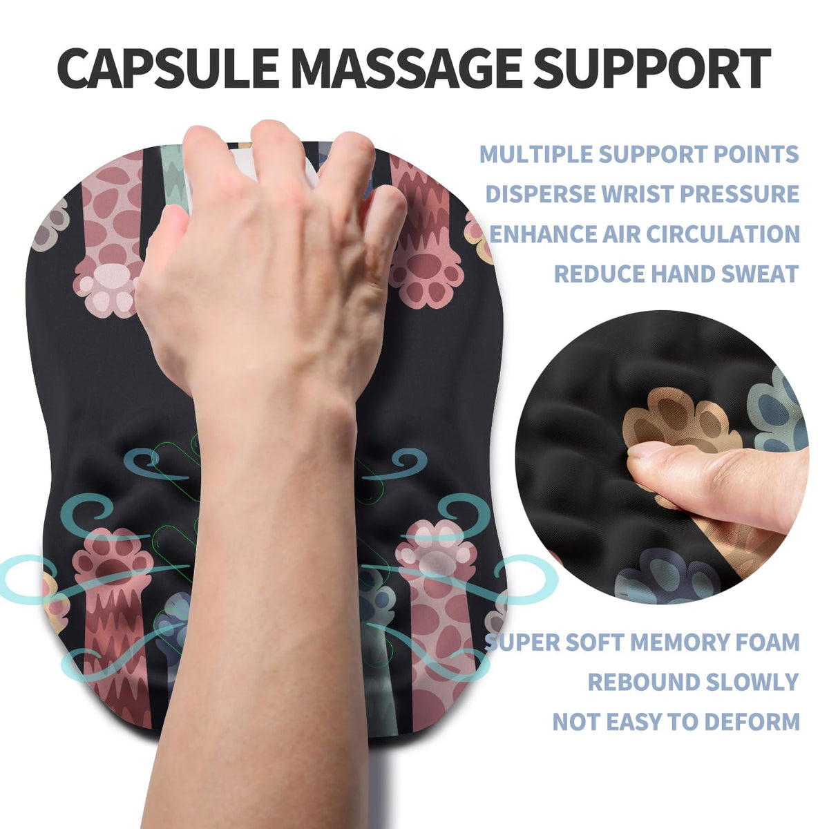 Gleamtide Ergonomic Raised Mouse Pad Wrist Support with Bilateral Slope Memory Foam Mousepad for