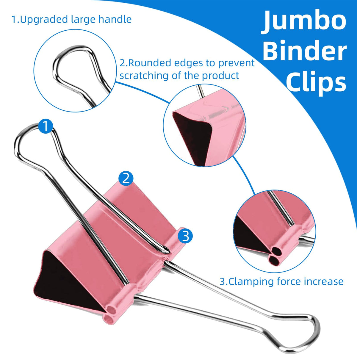 10 Pack Jumbo Binder Clips 3 Inch (75mm), Extra Large Binder Clips in Pink, Blue, Yellow and Green