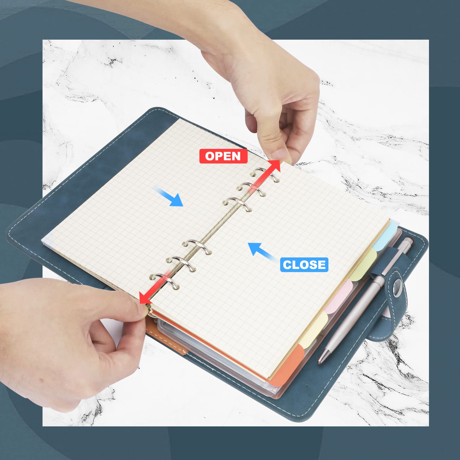 FYY A6 Binder Refillable Planner Notebook 6 Ring, Navy