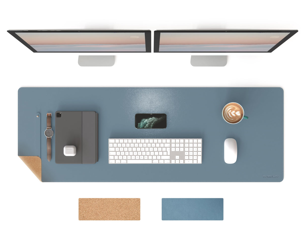 RENMTURE Dual-Sided Mouse Pad, Natural Cork & PU Leather Large Desk Pad for Office and Home Work