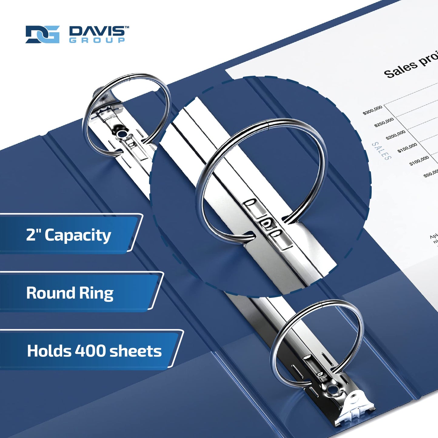 Premium Economy 3-Ring Binder, Spine Label, 2" Round Rings, Royal Blue, 6Pk