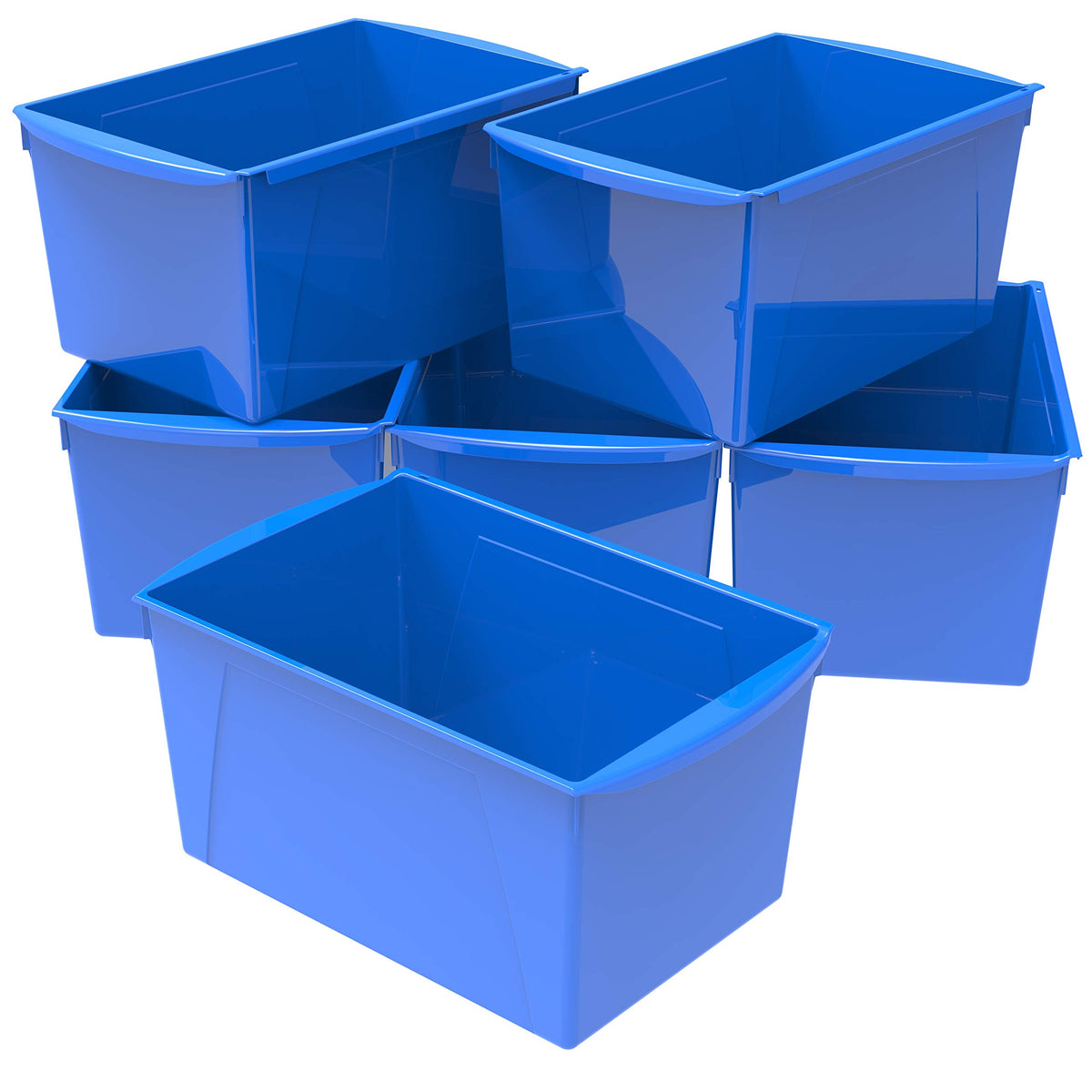 Storex Extra-Large Book Bin, Interlocking Plastic Organizer for Home, Office and Classroom, Blue