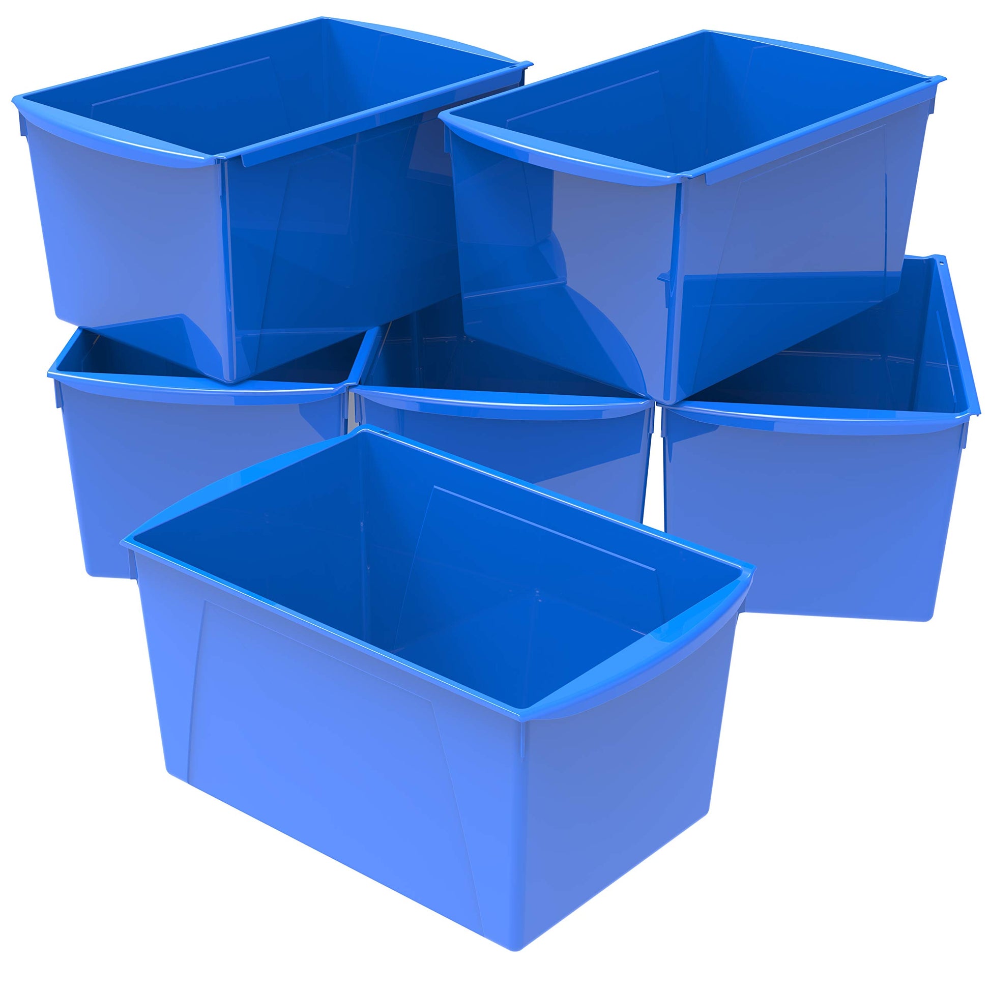 Storex Extra-Large Book Bin, Interlocking Plastic Organizer for Home, Office and Classroom, Blue