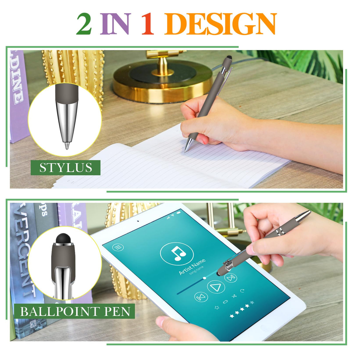 Zonon 38 Pcs Stylus Ballpoint Pens, Metal Rubberized Grip, Gray