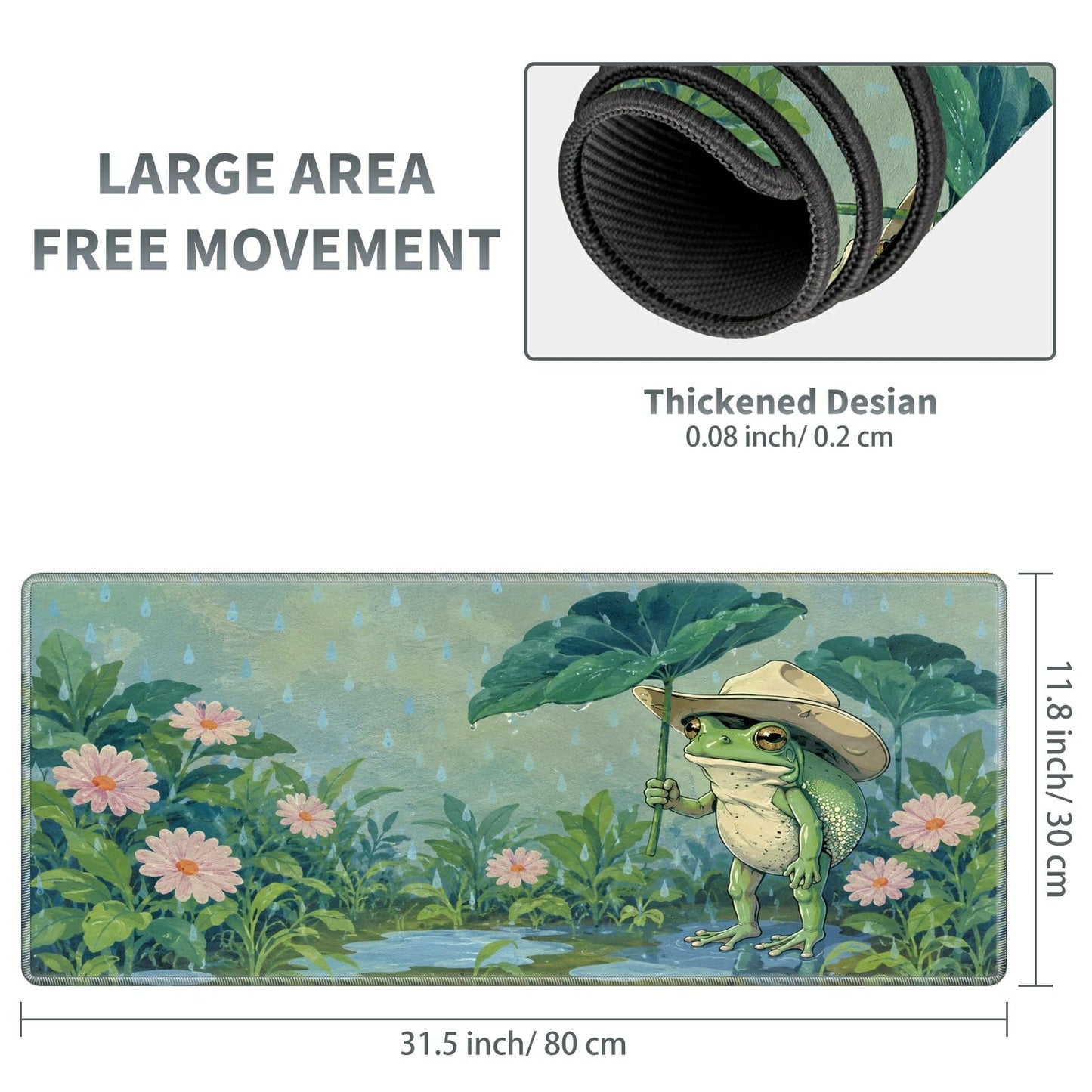 Rainy Garden Frog Large Mouse Pad, 31.5 x 11.8 in Extended Desk Mat