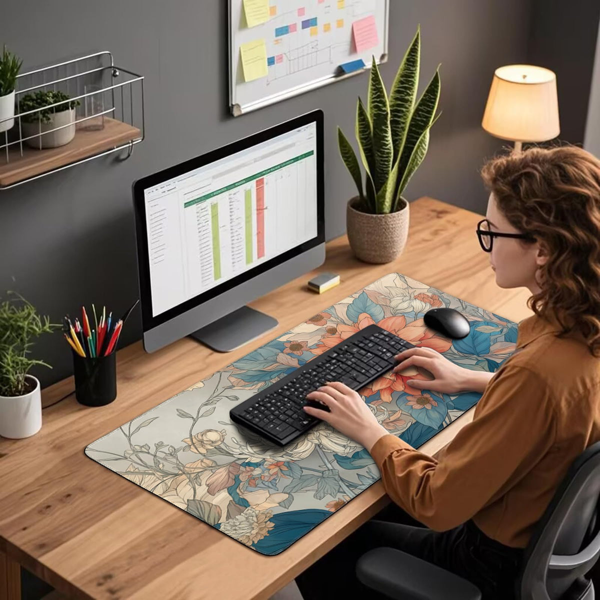 Mcapirivo Japanese Floral Large Gaming Mouse Pad Desk Mat 31.5"x15.7"