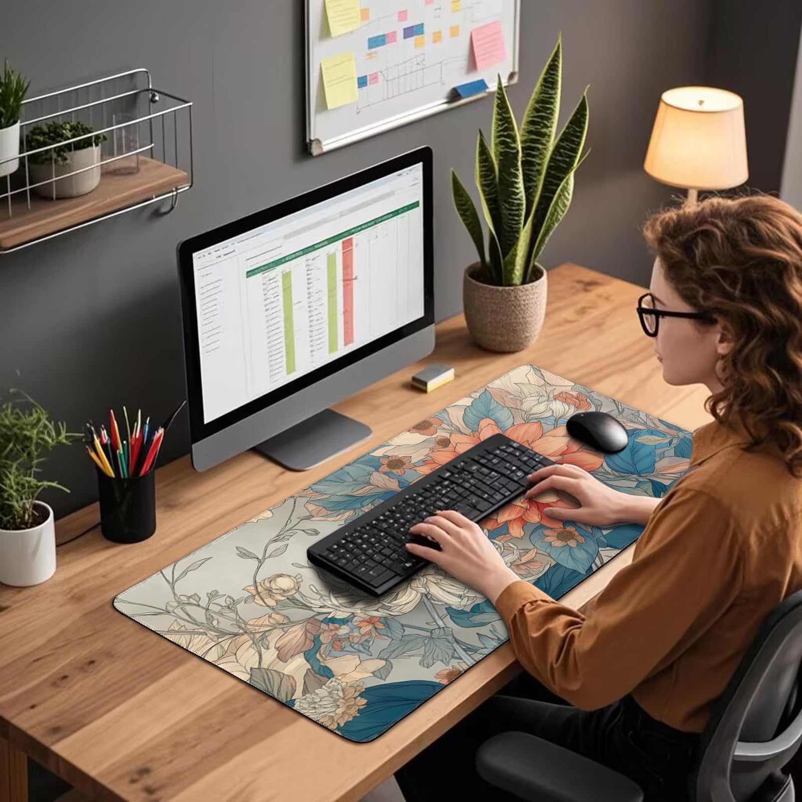 Mcapirivo Japanese Floral Large Gaming Mouse Pad Desk Mat 31.5"x15.7"