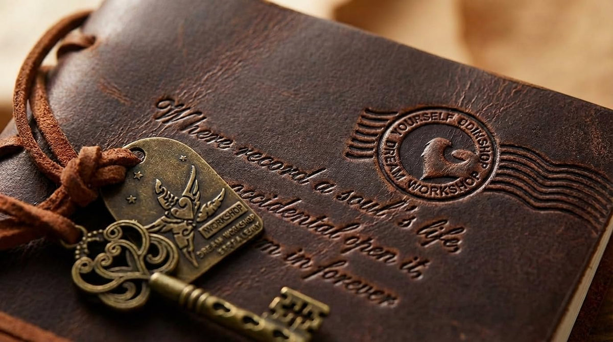 EvZ Classic Vintage Leather Writing Journal Notebook - Unique Key Bound Retro Diary, Blank Kraft