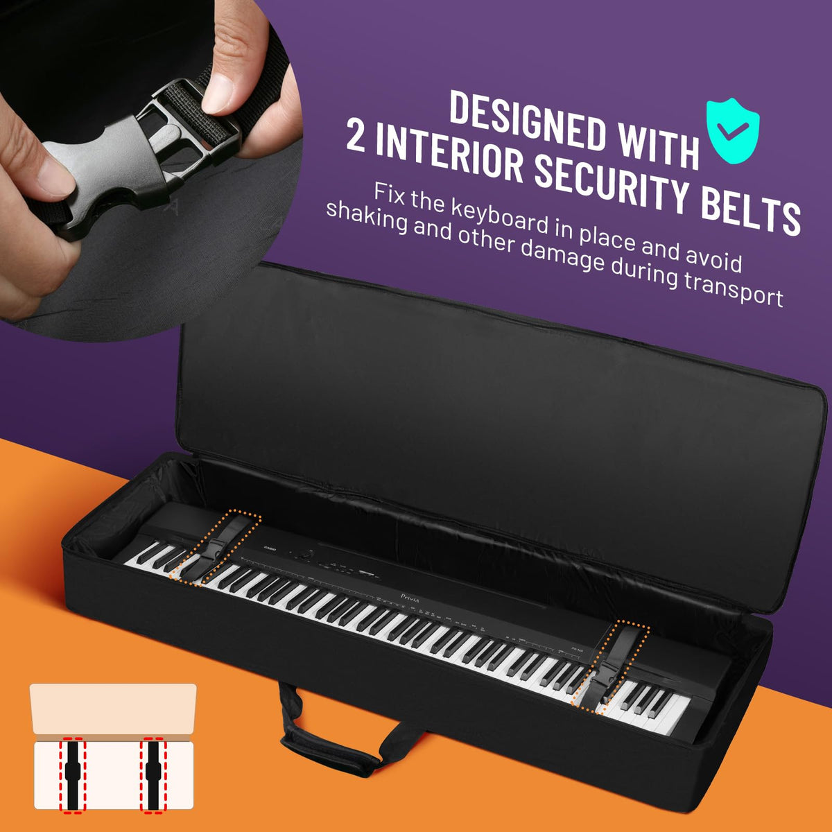CAHAYA 88 Key Keyboard Case Electric Keyboard Piano Gig Bag 0.5inch Thick Padded Case with Side