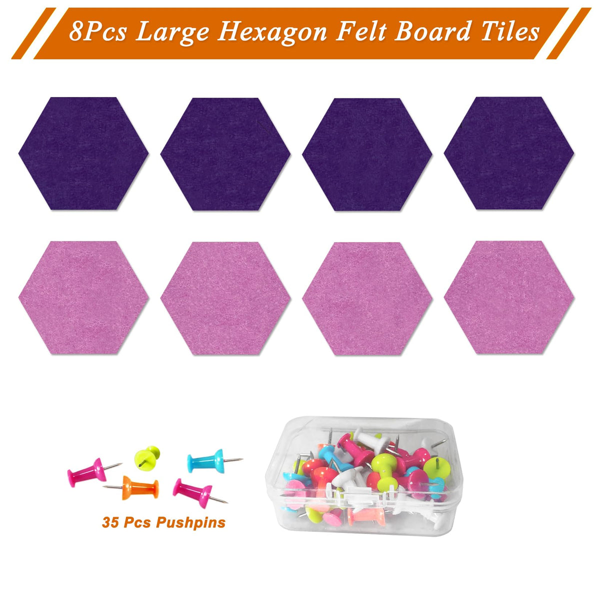 HULAVO Large Hexagon Felt Cork Board Tiles, Self Adhesive DIY Felt Bulletin Board Pin Board with 35