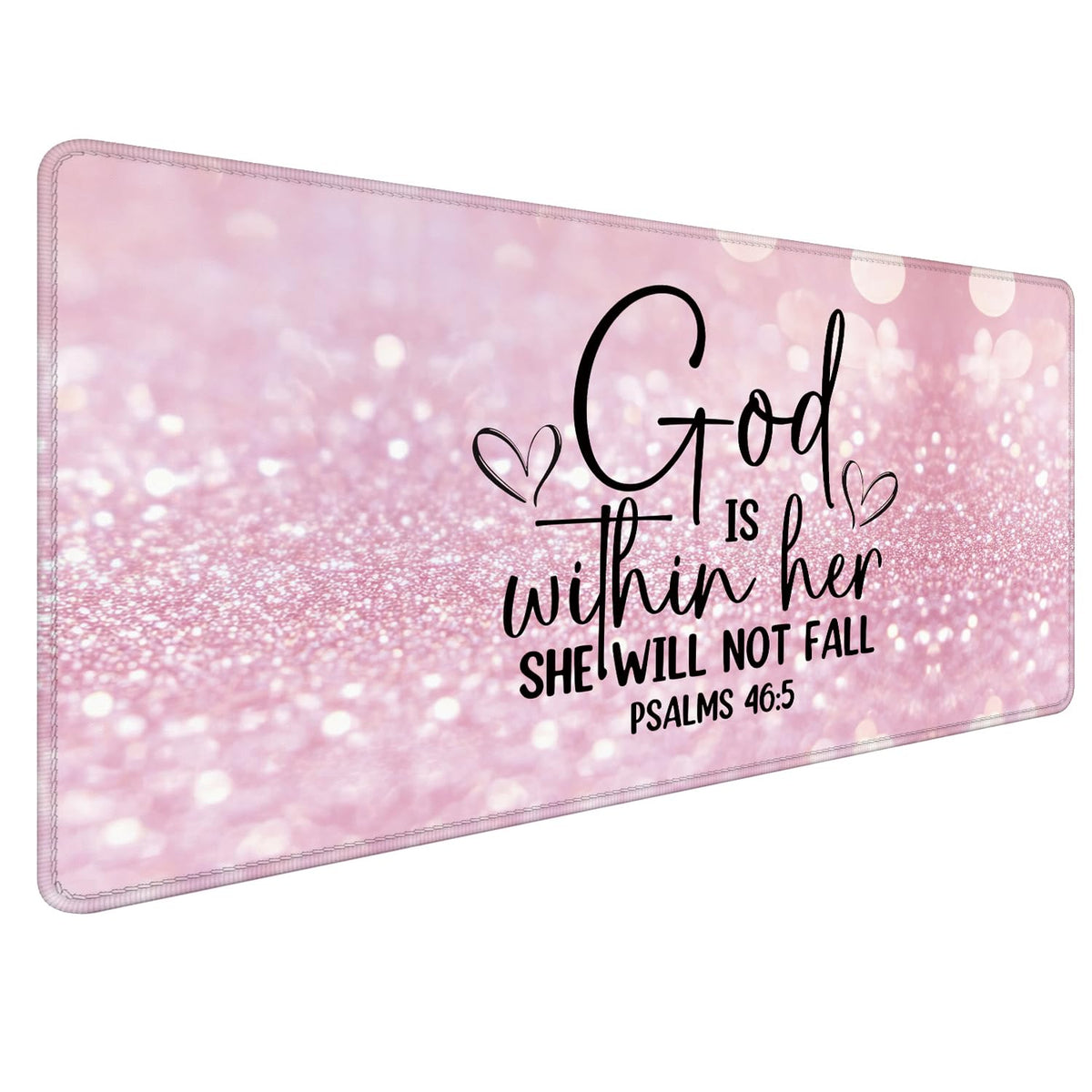 Foritho Pink Christian Mouse Pad 31.5x15.7inch, God is Within Her She Will Not Fall Bible Verse