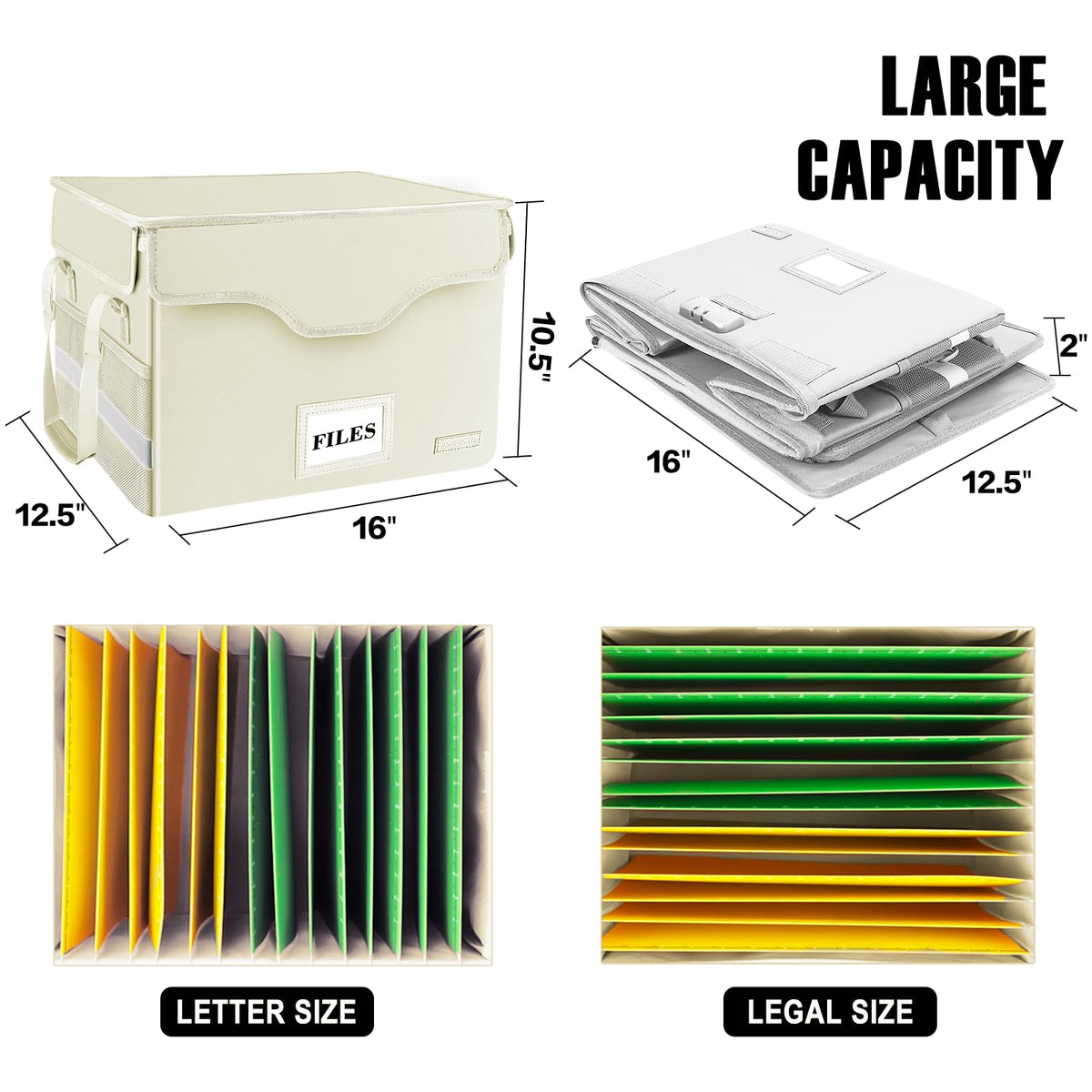 DocSafe Fireproof Document Box with Lock,File Storage Organizer with Zipper Pockets,Collapsible