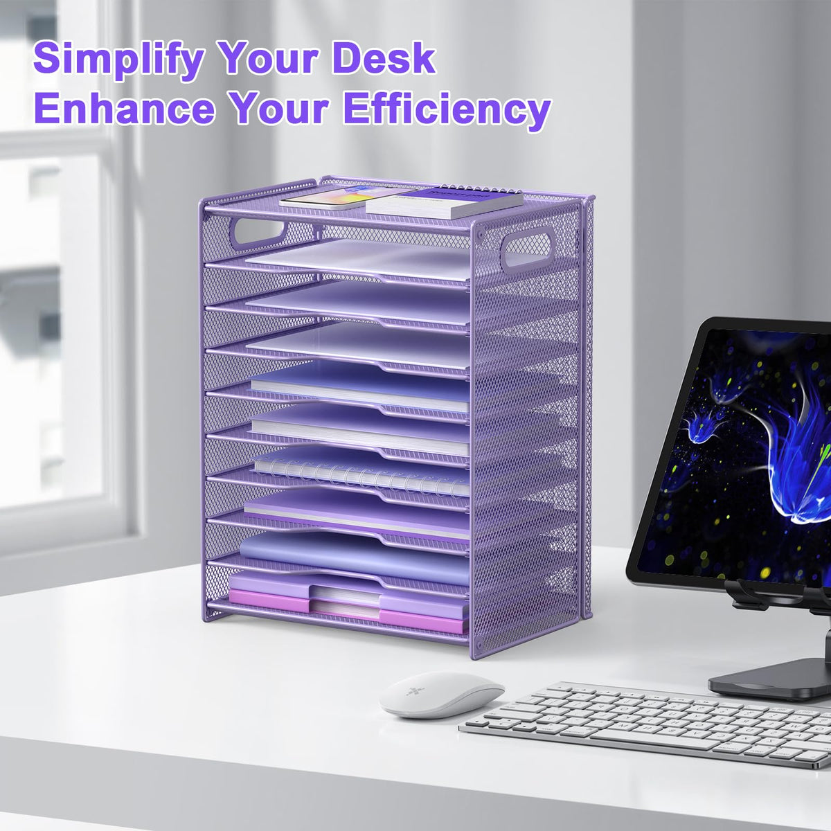 OUTWOLF 10 Tier Paper Organizer - Letter Tray Mesh Desk File Organizer with Handles for Office