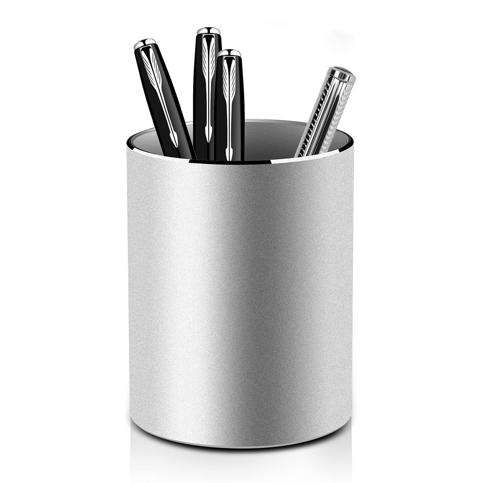 Vaydeer Metal Pen Holder Aluminum Pencil Holder for desk, Round Desktop Organizer and Silver Pencil