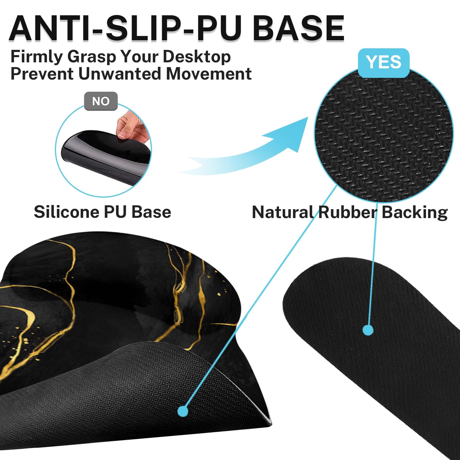 Britimes Ergonomic Mouse Pad Set with Wrist Rest, Black Gold Marble