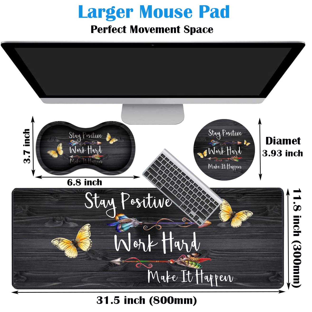 3 Piece Mouse Pad Set with Stitched Edge Large Anti-Slip Mouse Pad Desk Pad Keyboard Pad + Wrist