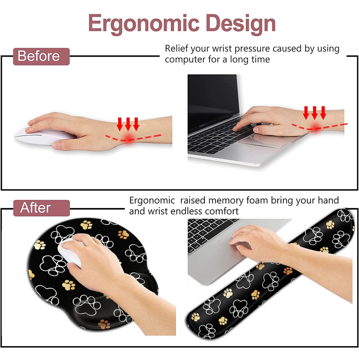 Ergonomic Mouse Pad with Wrist Support Gel Mouse Pad, Non-Slip Laptop Computer Keyboard Mousepad