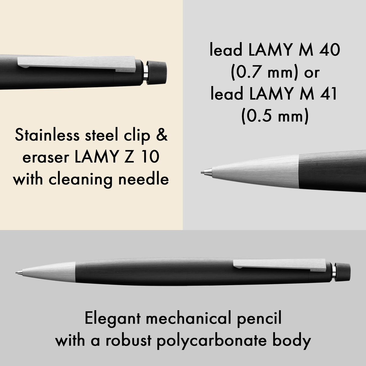 Lamy 2000 black - elegant mechanical pencil in a satin-finish fibreglass casing - perfectly
