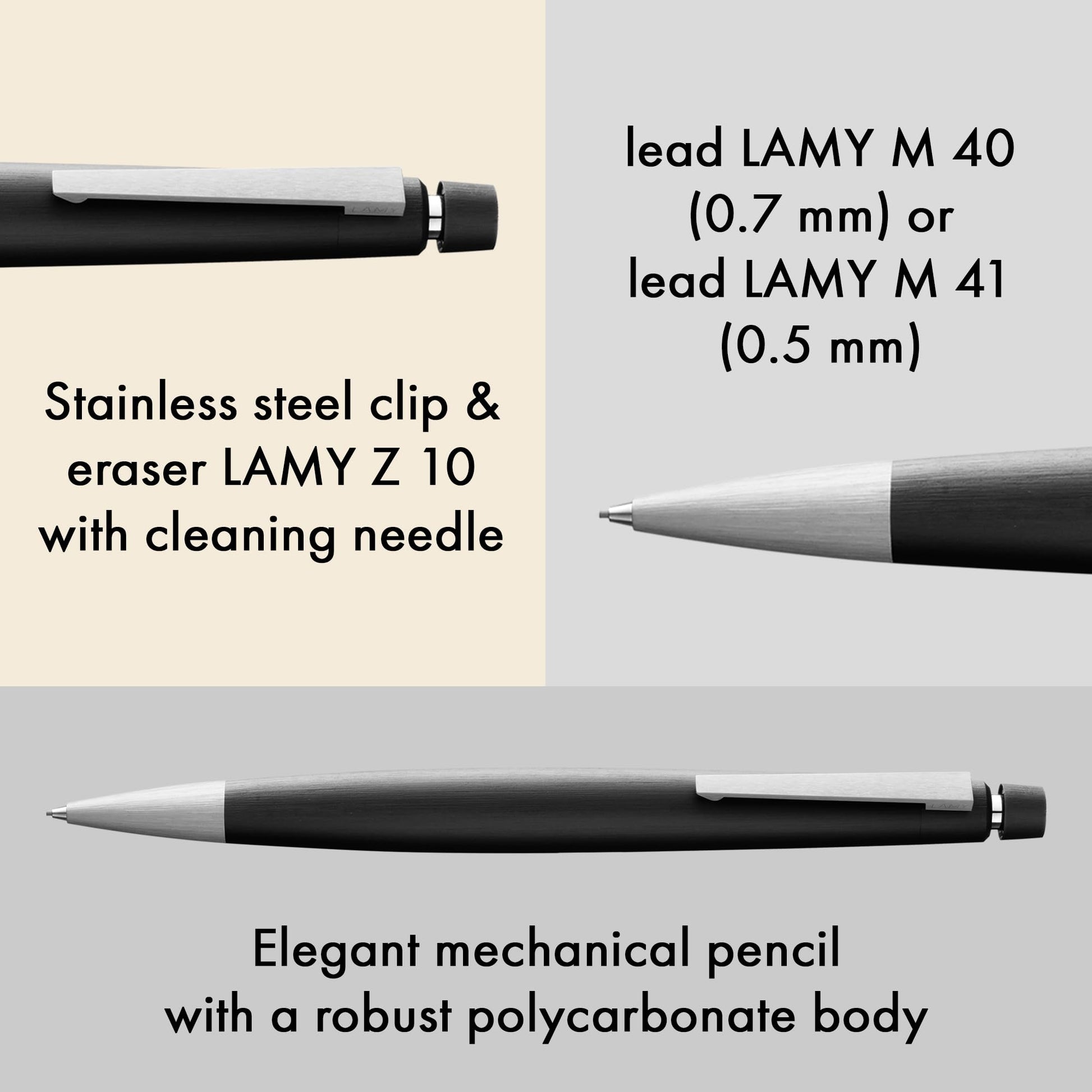 Lamy 2000 black - elegant mechanical pencil in a satin-finish fibreglass casing - perfectly