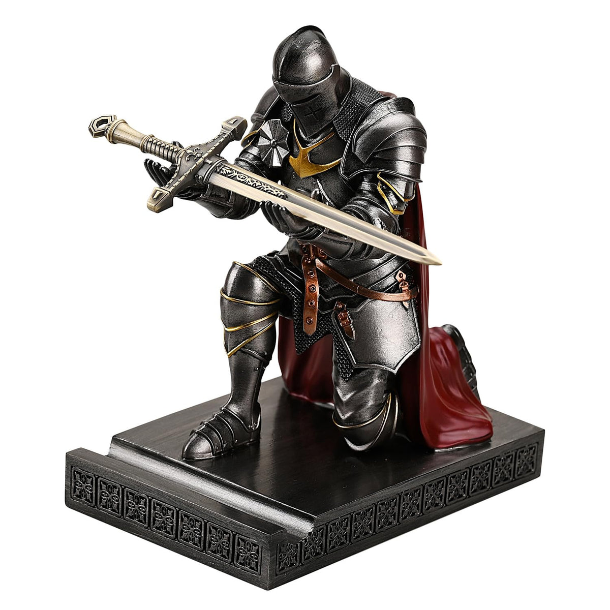 Medieval Armored Knight Pen Holder Figurine Paperweight Phone Stand Iron