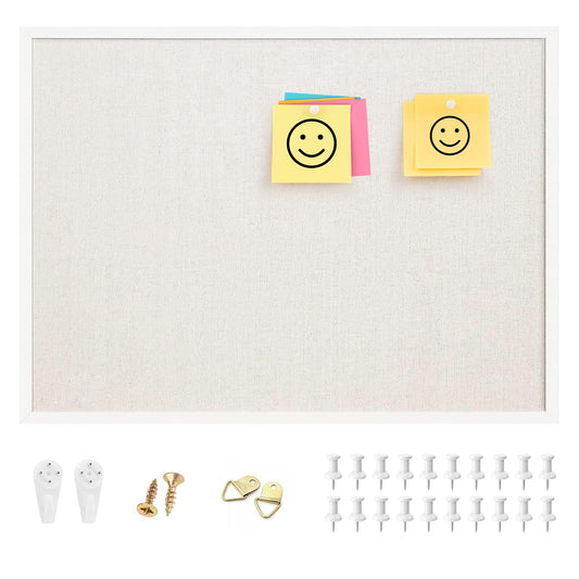 OWLKELA Linen Cork Bulletin Board, 17"x23", White Framed