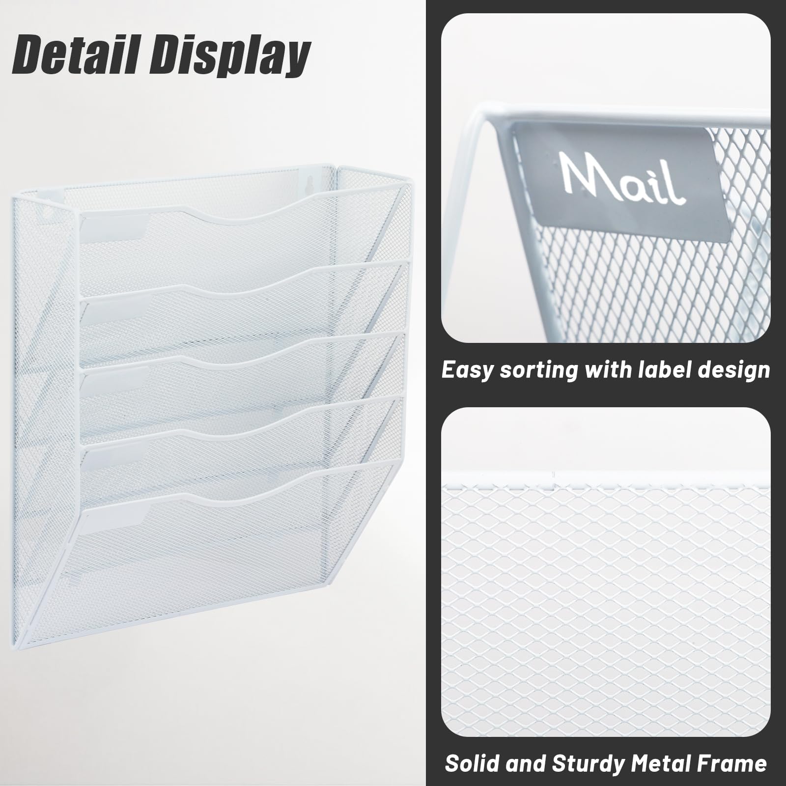 EASEPRES 5 Pocket Mesh Hanging Wall File Organizer, Wall Mounted Mail Paper Document Folder Holder