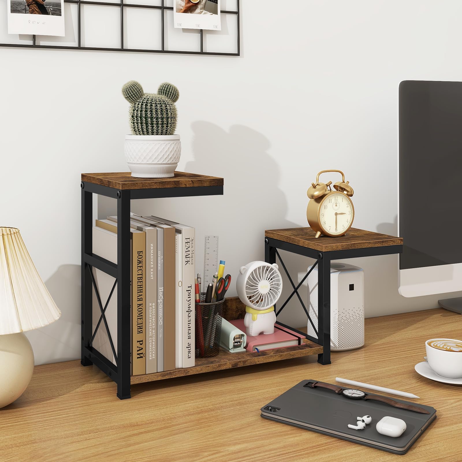 ELITEROO Desktop Shelf Organizer, 3 Tier Office Shelves, Wood Desk Organizers Storage Rack and
