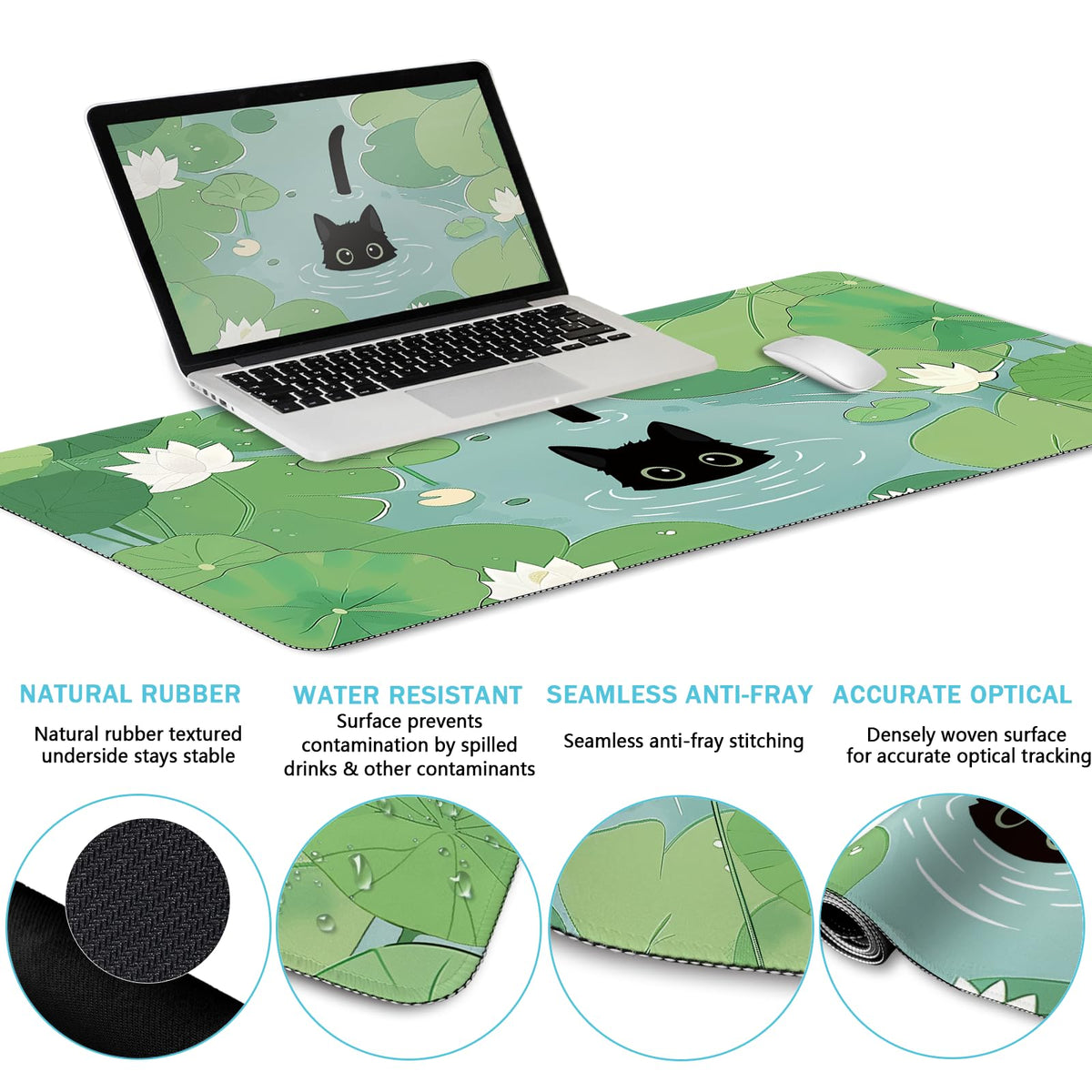 Blusabaca Black Cat Mouse Pad, Funny Cute Desk Mat Office Accessories Decor