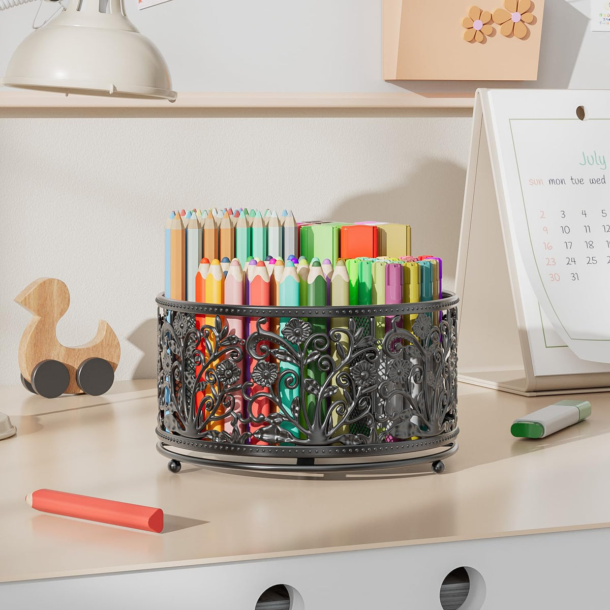 EKNITEY Pencil Holder for Desk - 360° Rotating Pen Holder Organizer Caddy