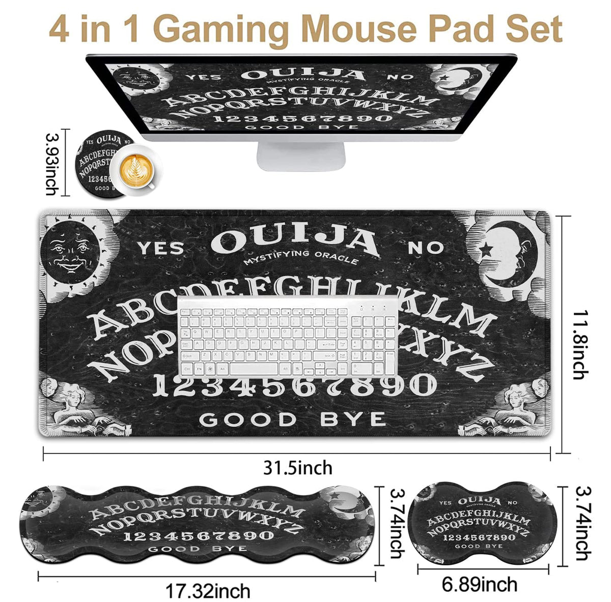 Gaming Mouse Pad XXL Large Desk Mat Ouija Board Witch Extended Mousepad Non-Slip Rubber Mice Pads