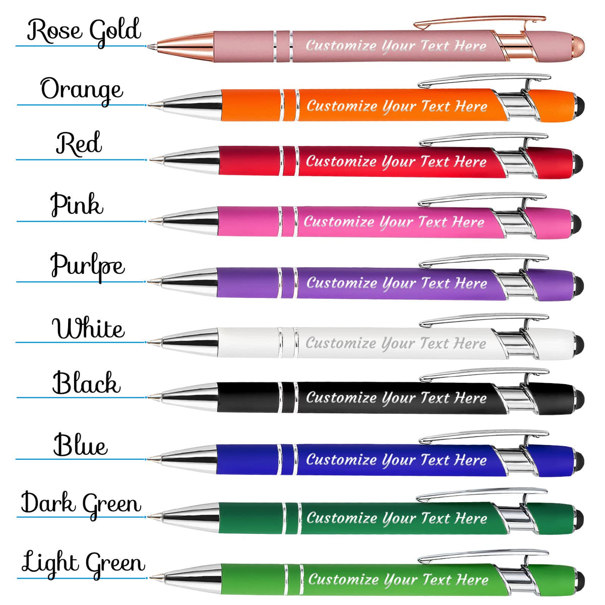 ABIsedrin Personalized Pens Bulk 10 with Name Custom Engraving Ballpoint Pens with Stylus Tip