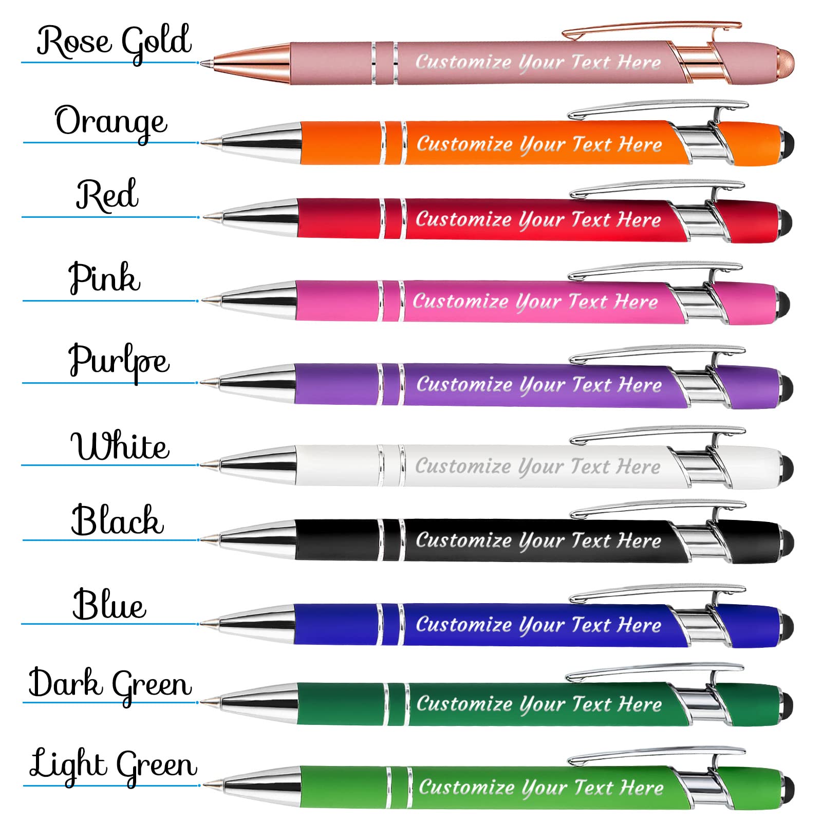 Personalized Pens Bulk 30 with Name Custom Engraving Ballpoint Pens with Stylus Tip Customized