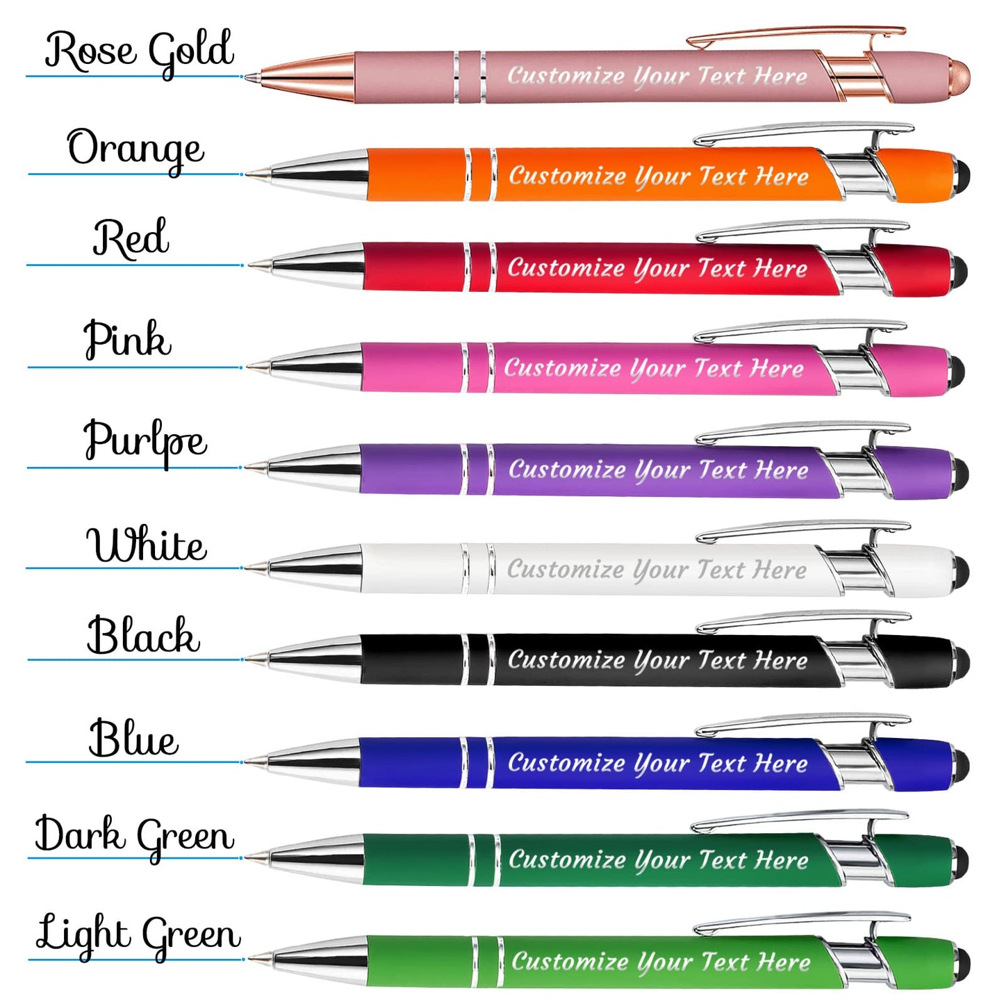 Personalized Pens Bulk 30 with Name Custom Engraving Ballpoint Pens with Stylus Tip Customized