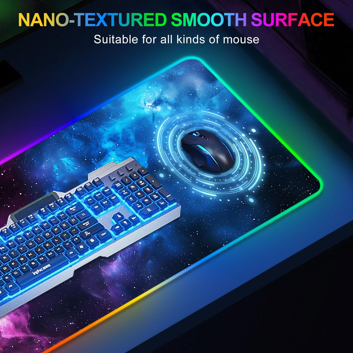 ARTSO RGB Mouse Pad Led,XXL Large Mouse Pad Purple Blue Starry Nebula, Big Mouse mat Computer