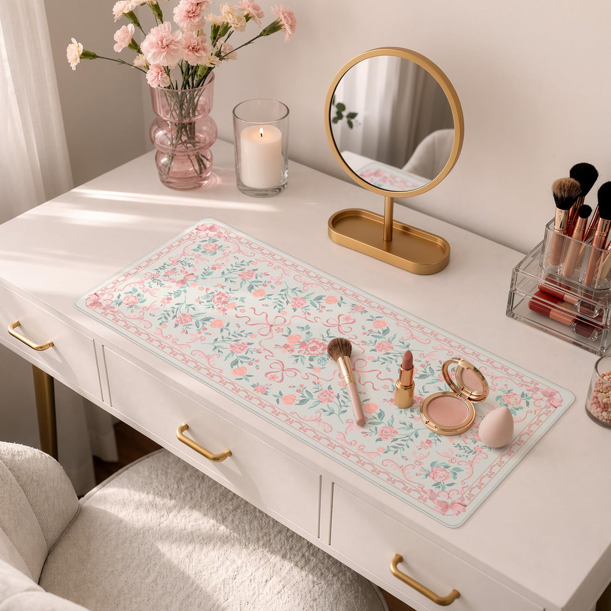 HAOCOO Pink Desk Protector, 31.5" x 11.8" Cute Desk Pad for Vanity Decor