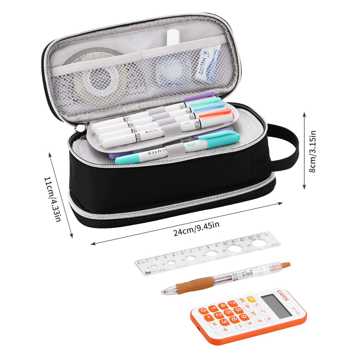 Dugio Large Pencil Bag for Boys School Organizer Pencil Pouch Big Black