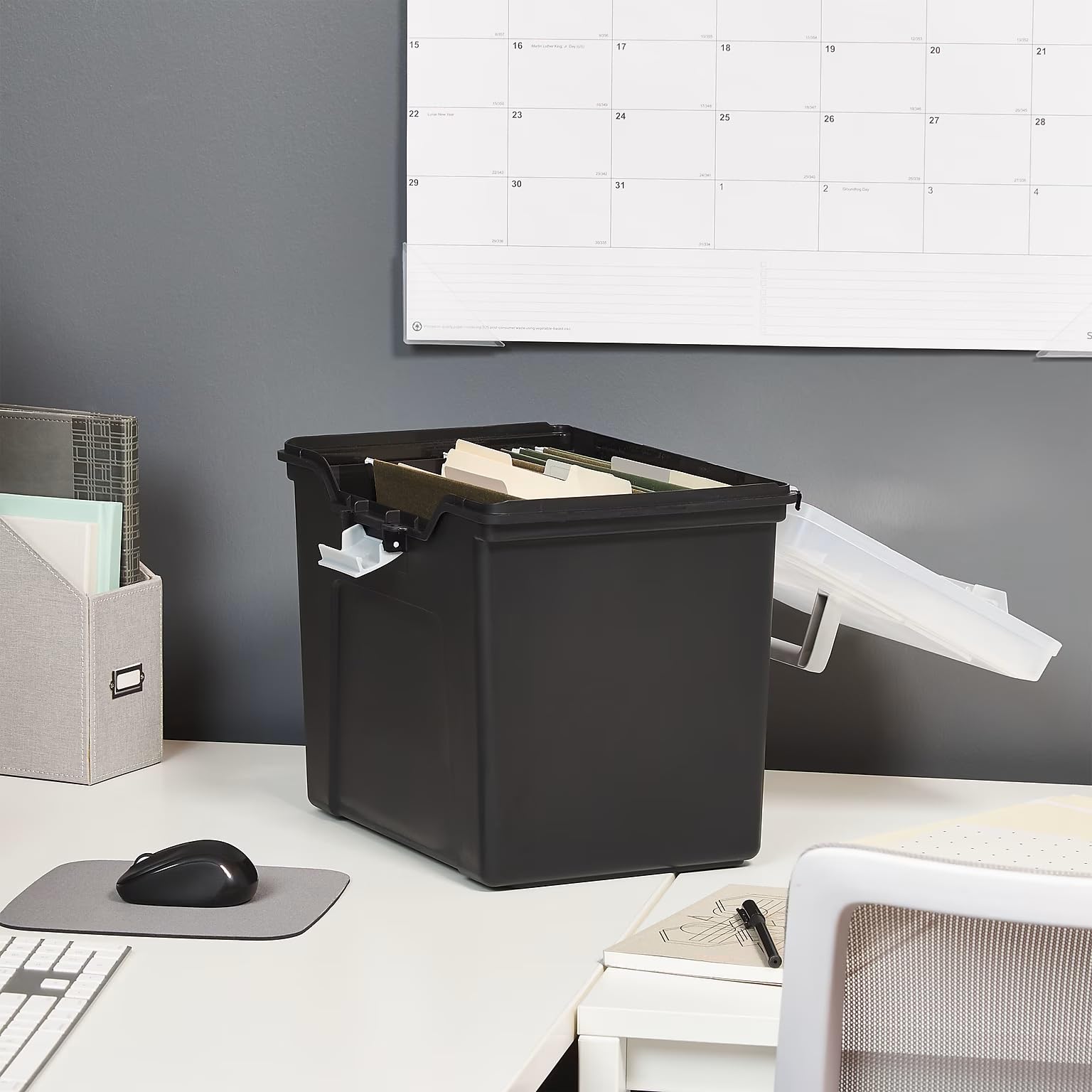 STAPLES File Box Portable Tote, Letter Size, Black, 2-Pack, Handle