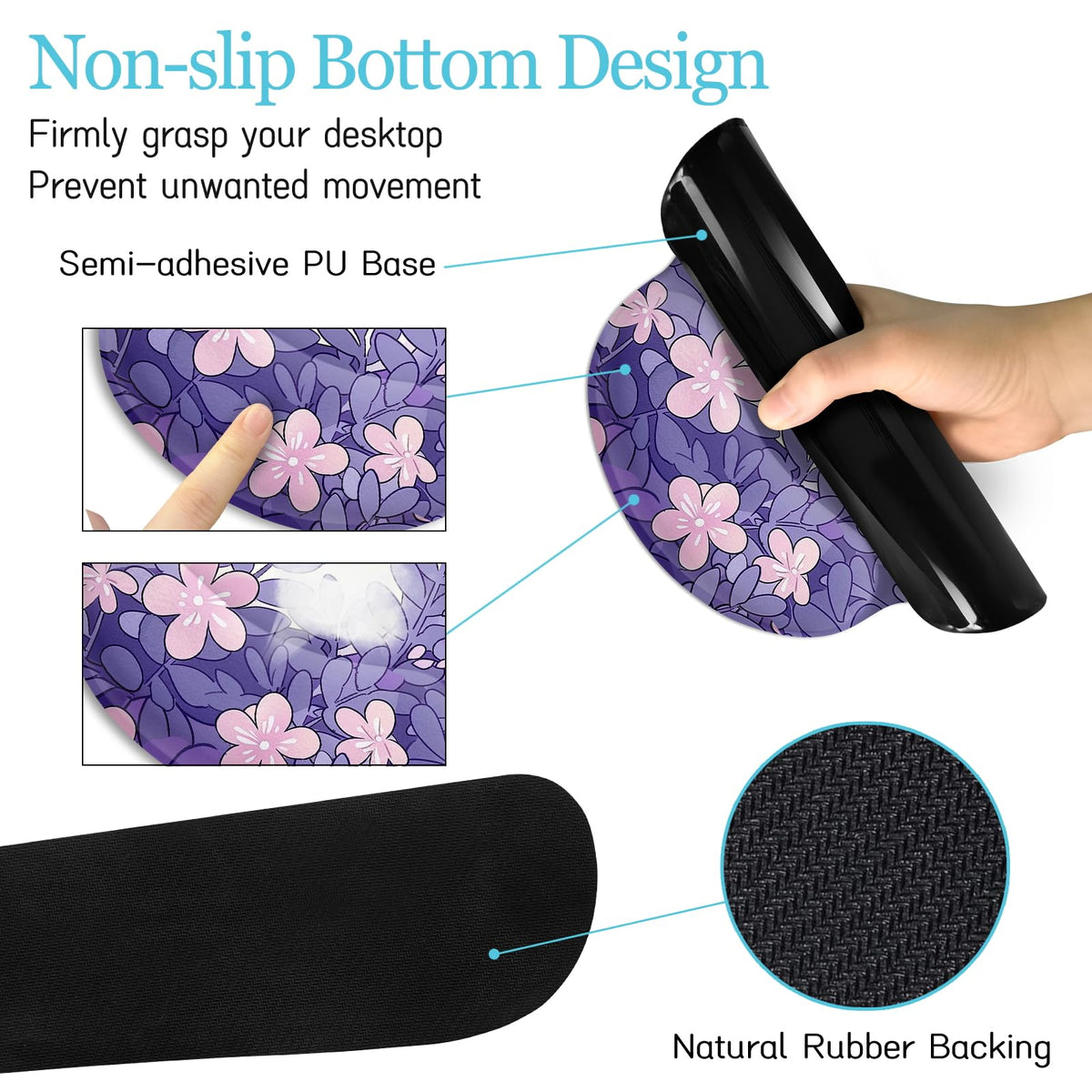 LIMKRIAN Purple Mouse Pad Large Desk Mat Set, Kawaii Cat Gaming Mousepad