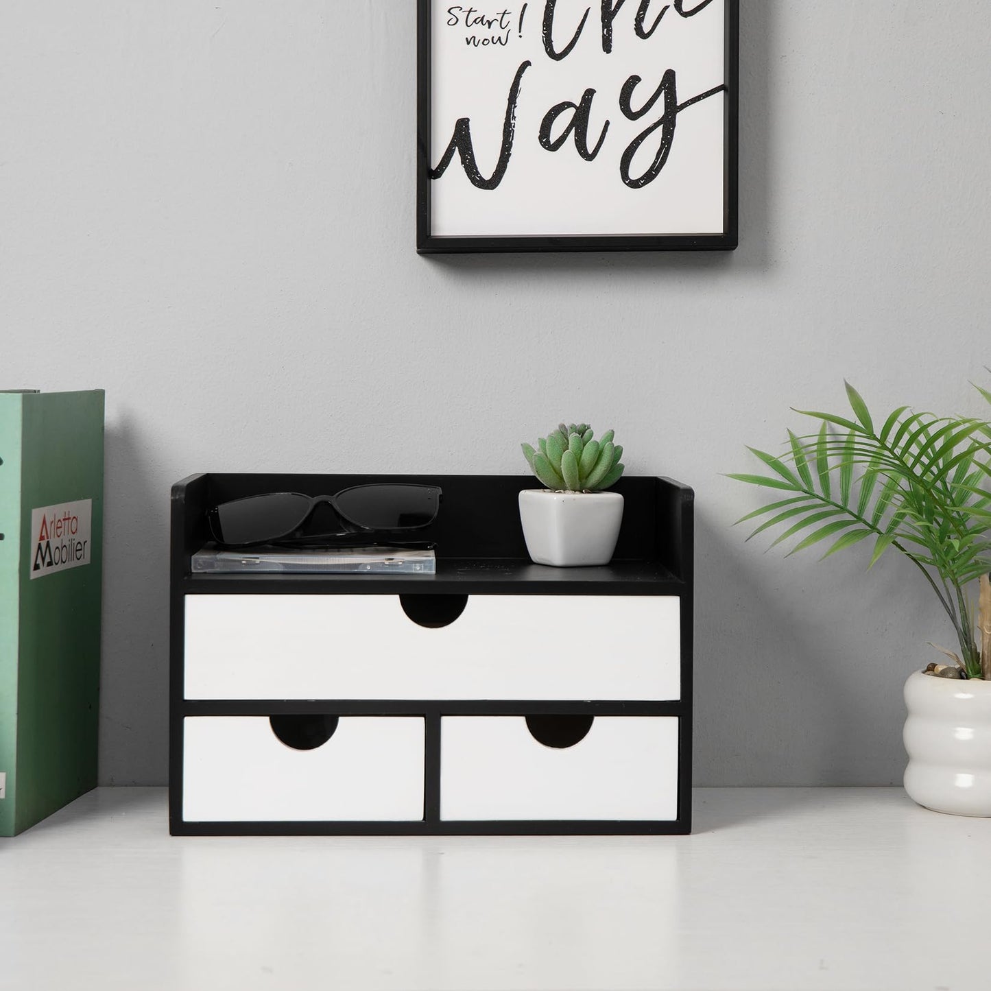 Rustic Wood Desk Organizer with Drawers,3-Drawer Desktop Storage Box