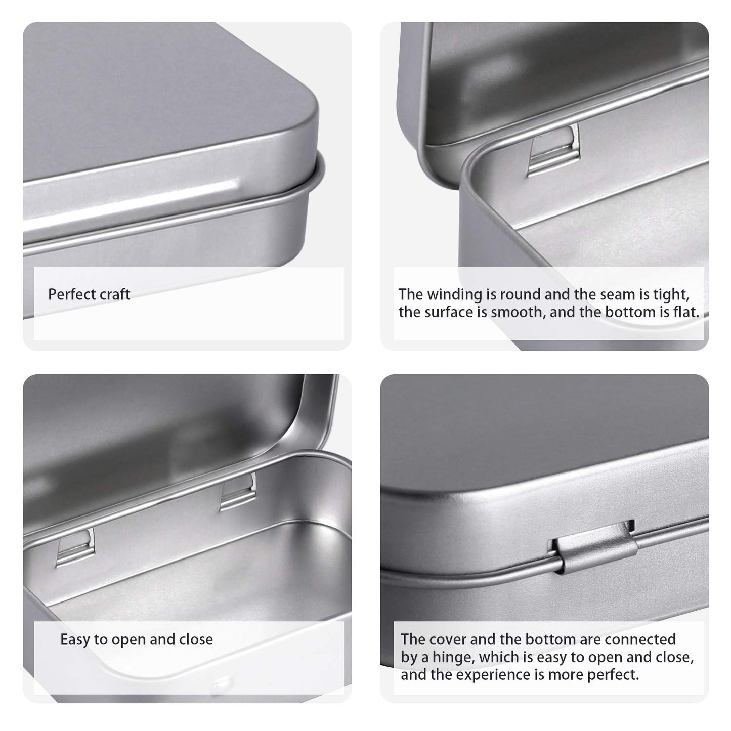 Tamicy Metal Rectangular Empty Hinged Tins, Pack of 40, Silver