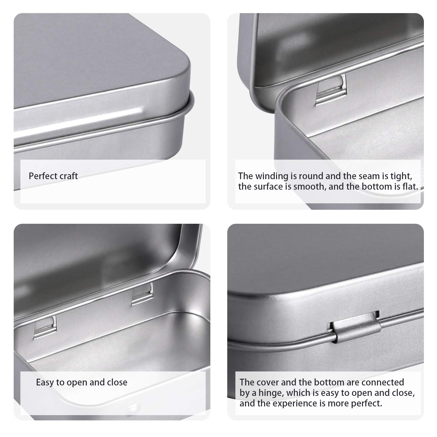 Tamicy Metal Rectangular Empty Hinged Tins, Pack of 40, Silver